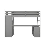 Twin Size Loft Bed with with 7 Drawers 2 Shelves and Desk - Gray - Home Elegance USA