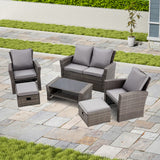 6 Piece Patio Furniture Set Outdoor Sectional Sofa Conversation Sofa Set with All-Weather Rattan Wicker for Porch Lawn Garden(gery) - Home Elegance USA
