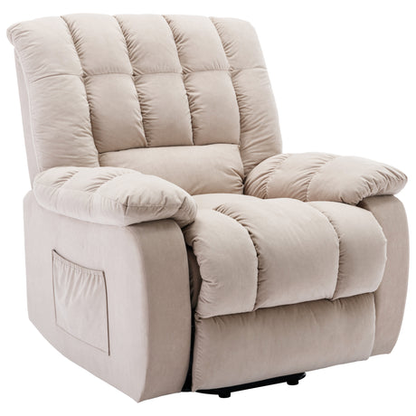 Massage Recliner Chair Electric Power Lift Recliner Chairs with Heat, Vibration, Side Pocket for Living Room Bedroom, Beige Home Elegance USA