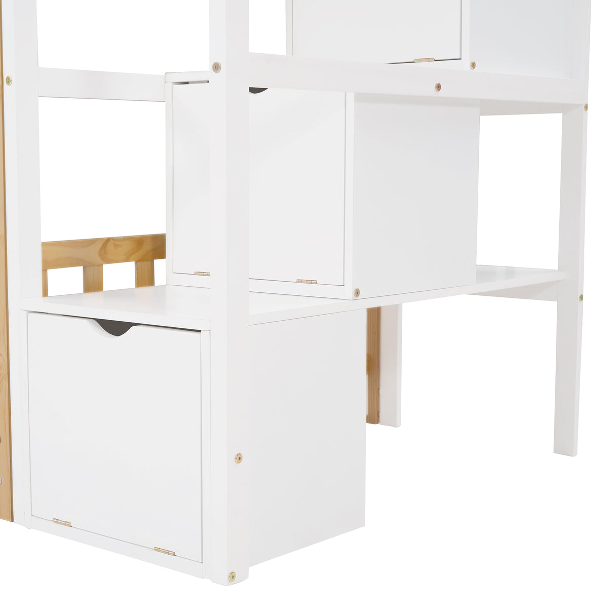 Stairway Twin-Over-Twin Bunk Bed,House Bed,Storage and Guard Rail,Natural Bed +White Stair - Home Elegance USA