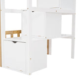 Stairway Twin-Over-Twin Bunk Bed,House Bed,Storage and Guard Rail,Natural Bed +White Stair - Home Elegance USA