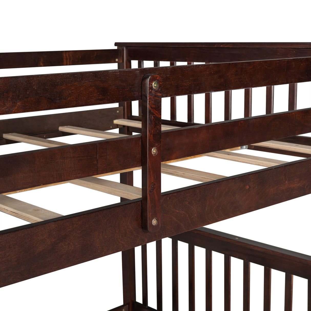 Full-Over-Full Bunk Bed with Ladders and Two Storage Drawers (Espresso) - Home Elegance USA