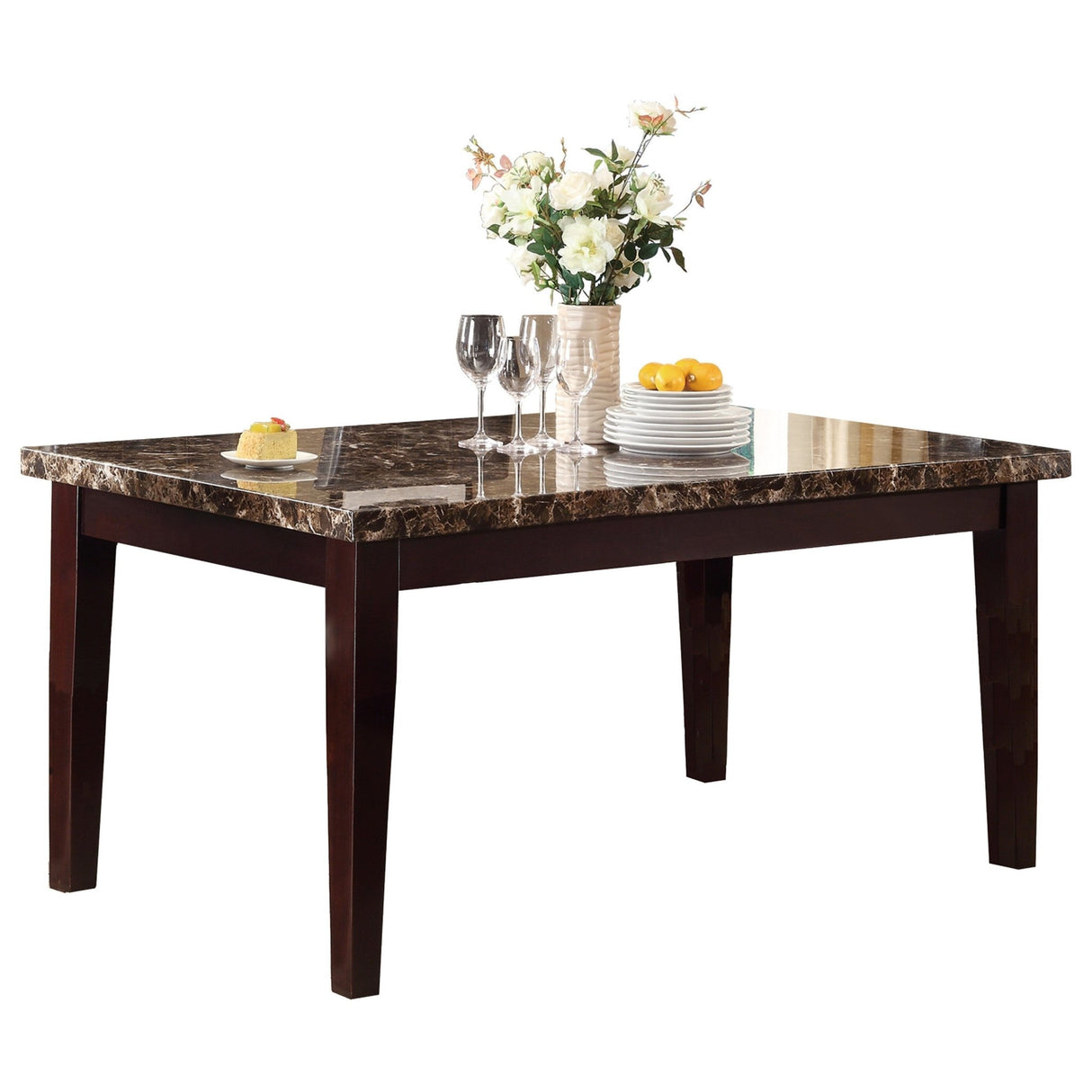 Espresso Finish 5pc Dining Set Faux Marble Top Table Button-Tufted 4 Side Chairs Casual Transitional Dining Furniture - Home Elegance USA