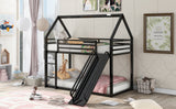 Twin over Twin House Bunk Bed with Ladder and Slide,Black - Home Elegance USA