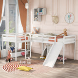 L-Shaped Twin Size Loft Bed with Ladder and Slide, White - Home Elegance USA