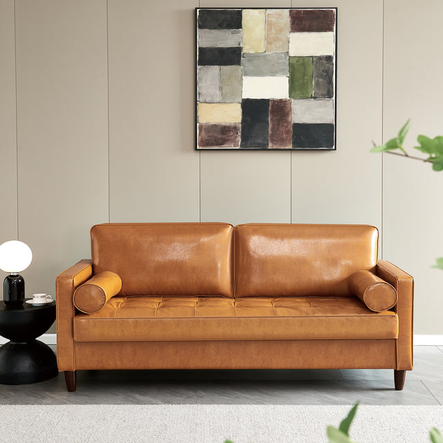 Modern Mid-Century Vegan Leather Sofa （Mocha） - Home Elegance USA