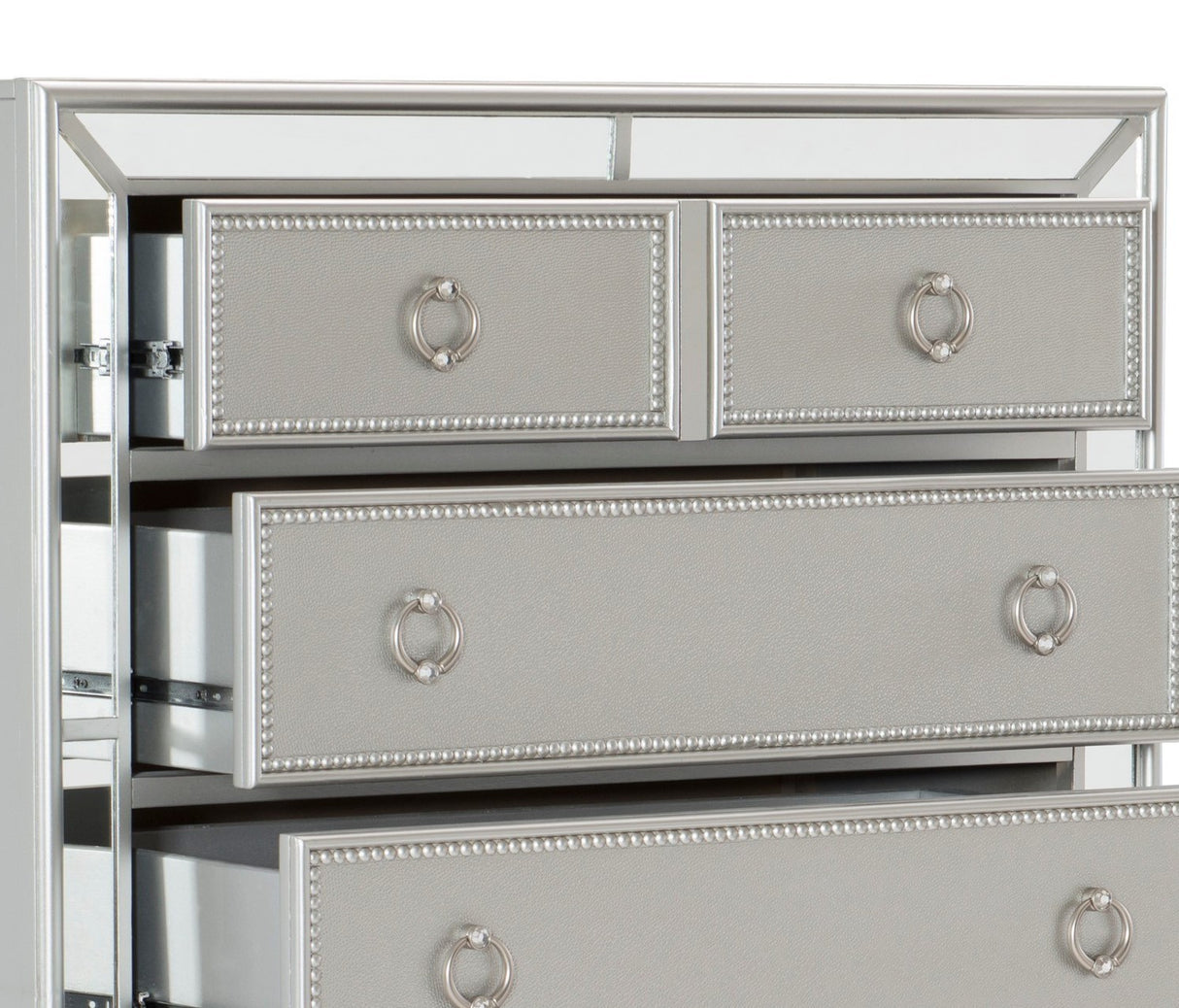 Modern Traditional Style 1pc Bedroom Chest of Drawers Embossed Textural Fronts Silver Finish - Home Elegance USA