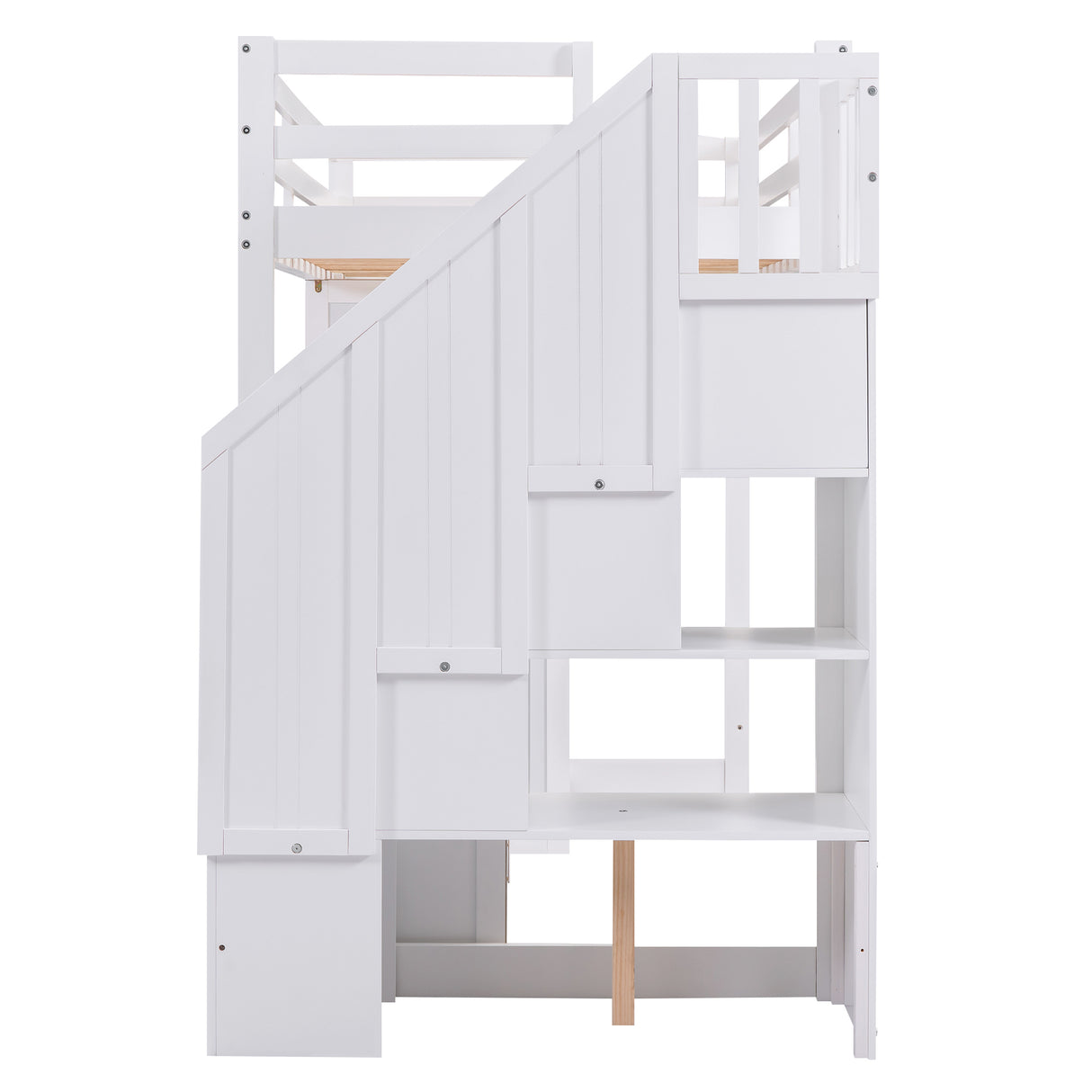 Twin Size Loft Bed with Wardrobe and Staircase, Desk and Storage Drawers and Cabinet in 1, White - Home Elegance USA