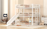 Full Size Metal Bunk Bed with Ladders and Slide, Divided into One Platform and Loft Bed, White - Home Elegance USA