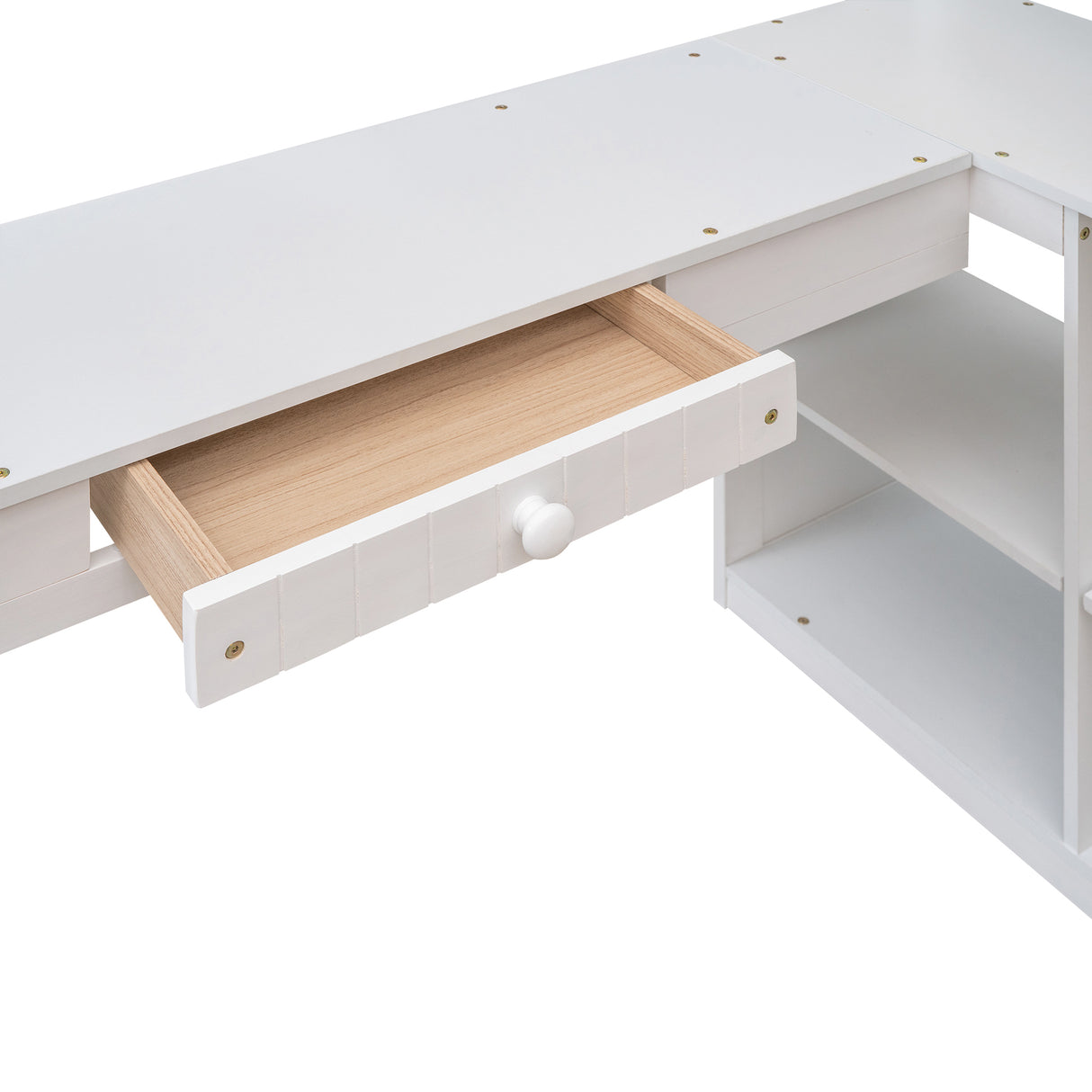 Twin size Loft Bed with Drawers, Cabinet, Shelves and Desk, Wooden Loft Bed with Desk - White(OLD SKU :LT000505AAK) - Home Elegance USA