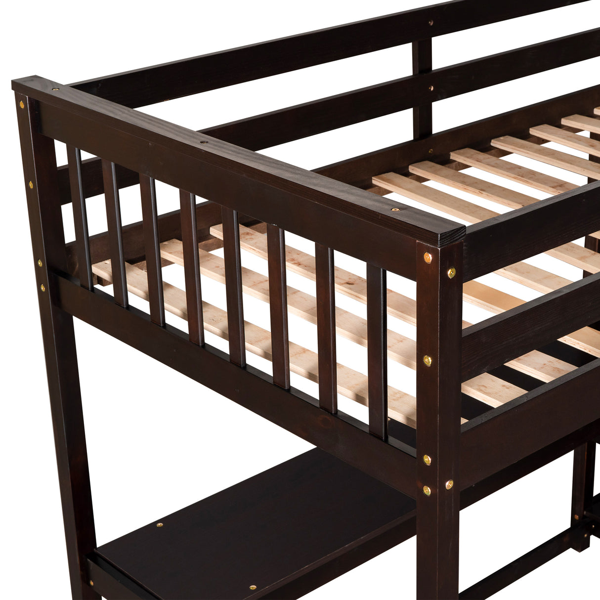 Twin Size Loft Bed with Storage Shelves and Under-bed Desk, Espresso(OLD SKU:SM000245AAP-1) - Home Elegance USA