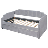 Twin Size Upholstered daybed with Drawers, Wood Slat Support, Gray Home Elegance USA