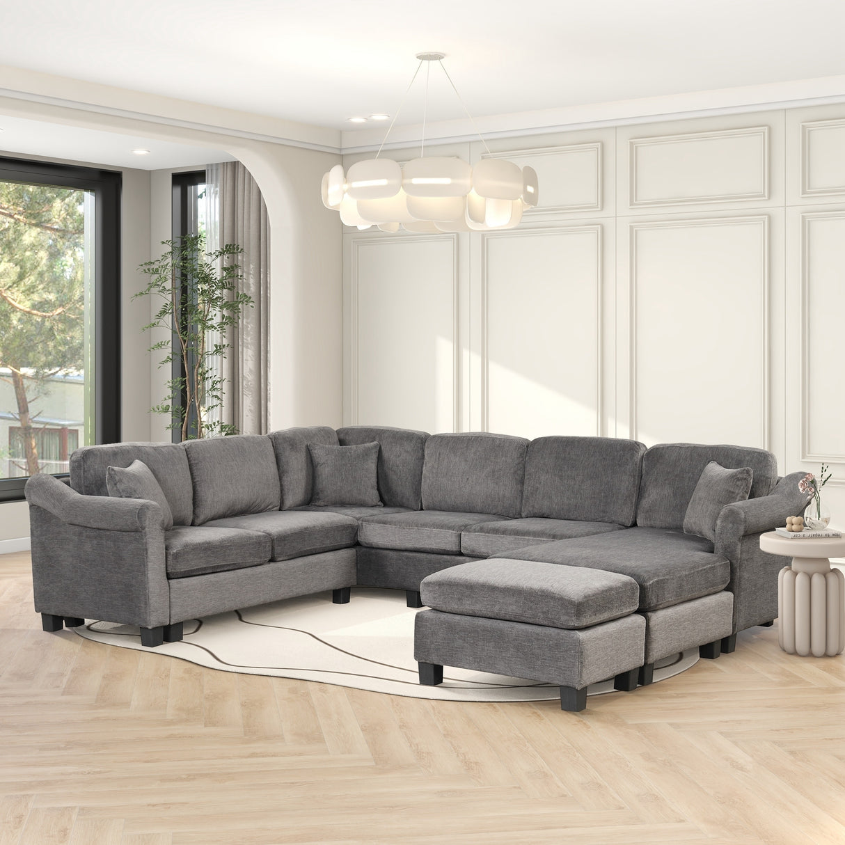 122.1" *91.3" 4pcs Sectional Sofa with Ottoman with Right Side Chaise velvet fabric Dark Gray - SG000810AAE - image - 12