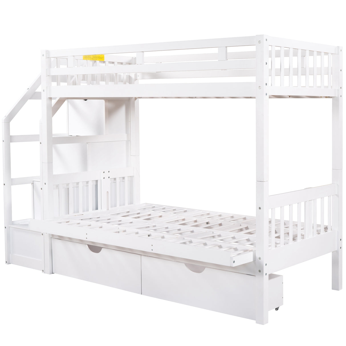 Twin over Full Bunk Bed with Two Drawers and Staircase, Down Bed can be Converted into Daybed,White Home Elegance USA