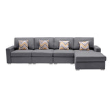 Nolan Gray Linen Fabric 4Pc Reversible Sectional Sofa Chaise with Pillows and Interchangeable Legs - Home Elegance USA