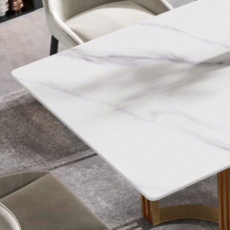 63"Modern artificial stone white straight edge golden metal leg dining table - 6 people - W1535S00083 - image - 6