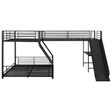 L-Shaped Twin over Full Bunk Bed with Twin Size Loft Bed,Built-in Desk and Slide,Black - Home Elegance USA