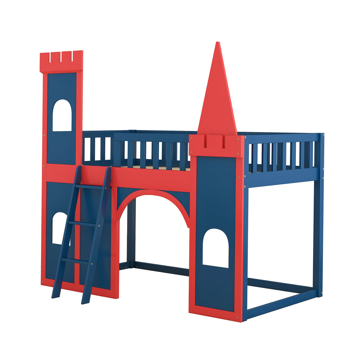 Twin Size Castle Shaped Loft Bed with Underbed Storage Space,Red - Home Elegance USA