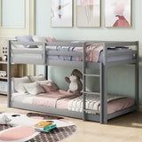 Twin over Twin Floor Bunk Bed with Ladder , White(Old SKU:WF281727AAE/WF286602AAE) - Home Elegance USA