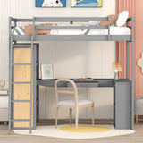 Twin Size Loft Bed with Ladder, Shelves, and Desk, Gray - Home Elegance USA