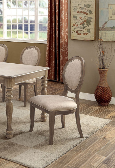 Transitional Rustic Oak and Beige Side Chairs Set of 2 Chairs Dining Room Furniture Padded fabric seat Elegant Kitchen Dining Room - Home Elegance USA