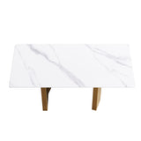 70.87" modern artificial stone white straight edge golden metal leg dining table-can accommodate 6-8 people - Home Elegance USA