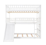 Full-Over-Full-Over-Full Triple Bed with Built-in Ladder and Slide , Triple Bunk Bed with Guardrails, White(OLD SKU :LP000052AAK) - Home Elegance USA