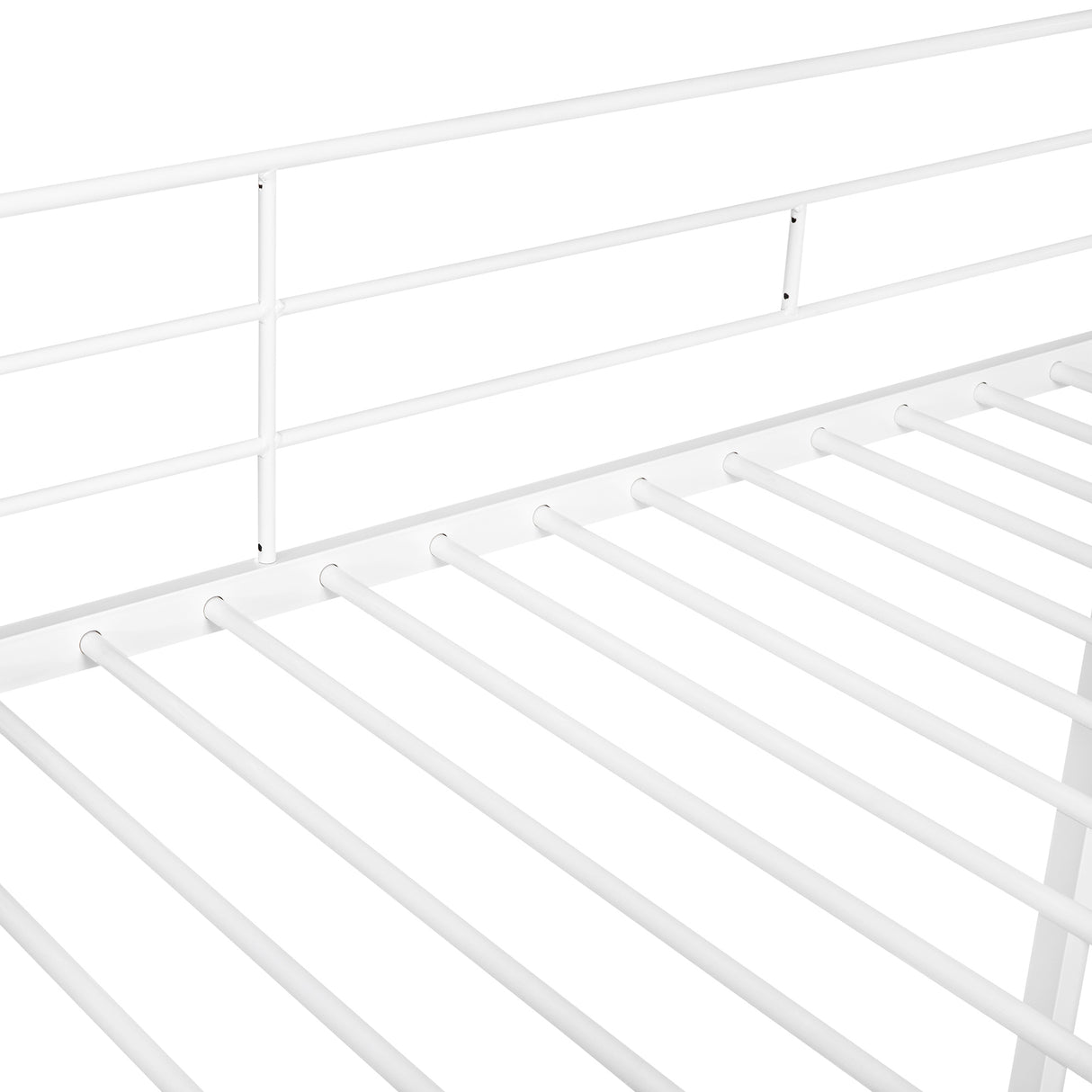 Twin Over Twin Bunk Bed Metal Bed with Half Roof, Guardrail and Ladder White - Home Elegance USA