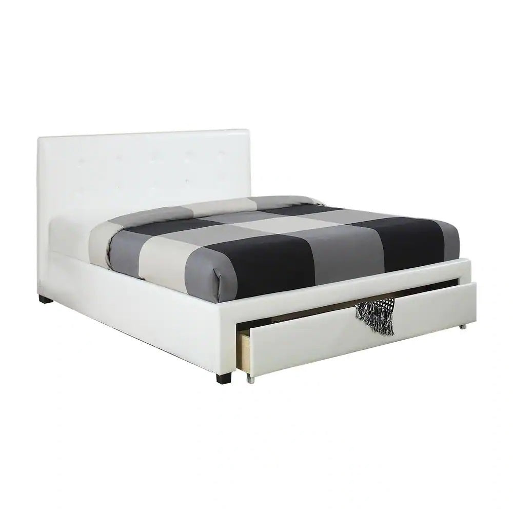 Bedroom Furniture White Storage Under Bed Queen Size bed Faux Leather upholstered - Home Elegance USA