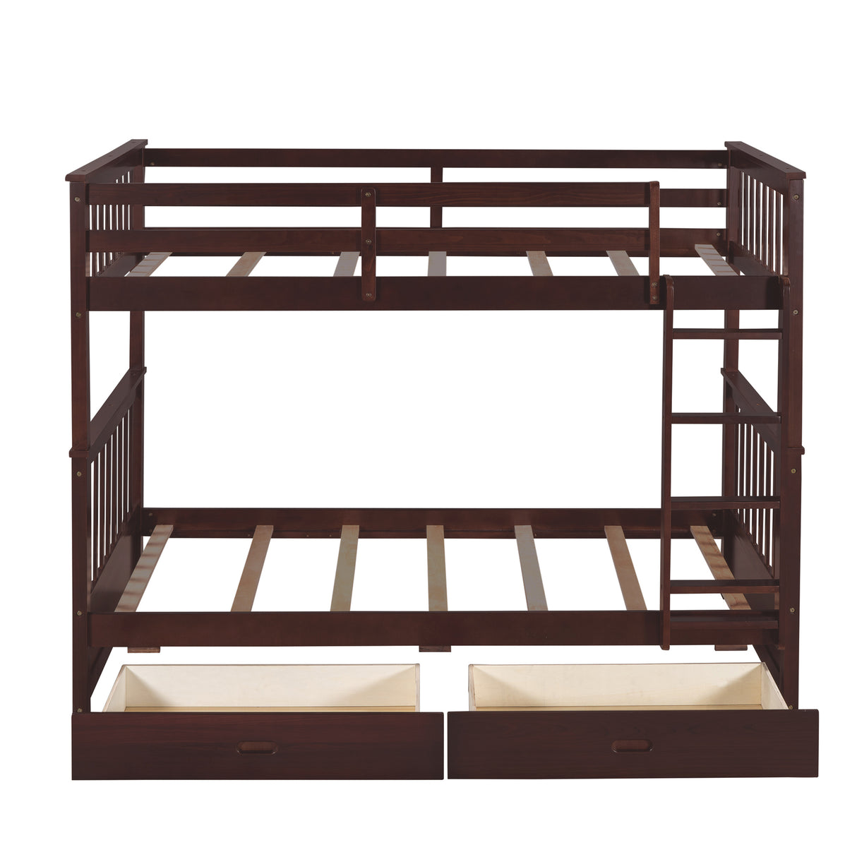 Twin-Over-Twin Bunk Bed with Ladders and Two Storage Drawers (Espresso) - Home Elegance USA