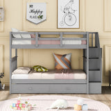 Stairway Twin-Over-Twin Bunk Bed with Twin size Trundle for Bedroom, Dorm, Adults, Gray( old sku: LP000209AAE ) - Home Elegance USA