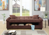 Contemporary Living Room Adjustable Sofa Chocolate Color Microfiber Plush Storage Couch 1pc Futon Sofa w Pillows Home Elegance USA