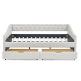 Full Size Daybed with Drawers Upholstered Tufted Sofa Bed, with Button on Back and Copper Nail on Waved Shape Arms，Beige（80.5“x55.5”x27.5“）