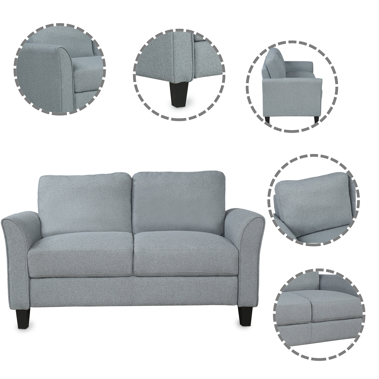 Living Room Furniture Armrest Single Sofa   and Loveseat Sofa (Gray) Home Elegance USA