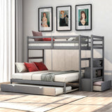 Twin over Twin/King (Irregular King Size) Bunk Bed with Twin Size Trundle, Extendable Bunk Bed   (Gray)(OLD SKU :LP000032AAE) - Home Elegance USA