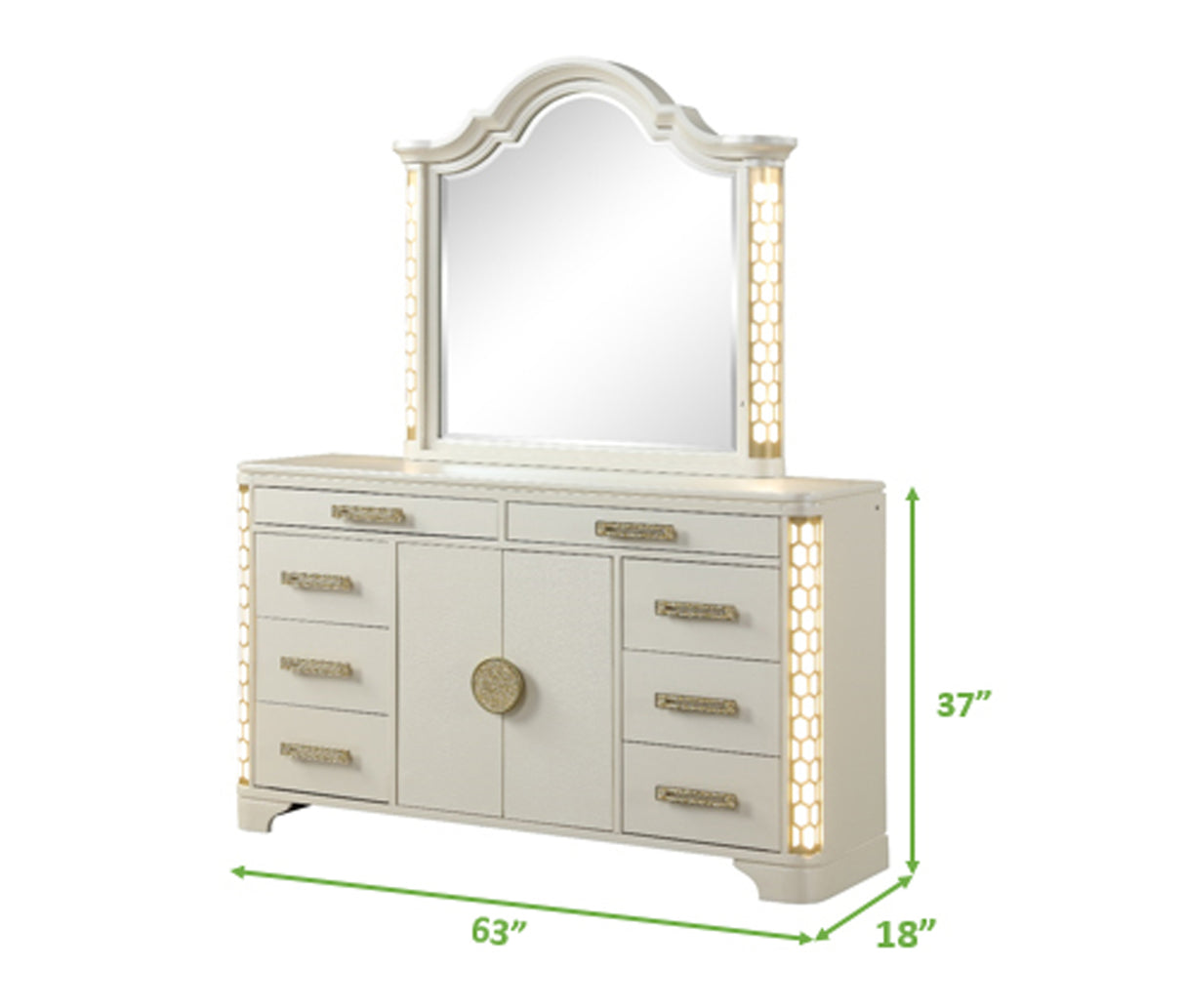 Jasmine Dresser with side LED lightning made with Wood in Beige - Home Elegance USA