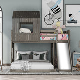 Wooden Twin Over Full Bunk Bed, Loft Bed with Playhouse, Farmhouse, Ladder, Slide and Guardrails, Antique Gray(OLD SKU :LT000028AAE) Home Elegance USA