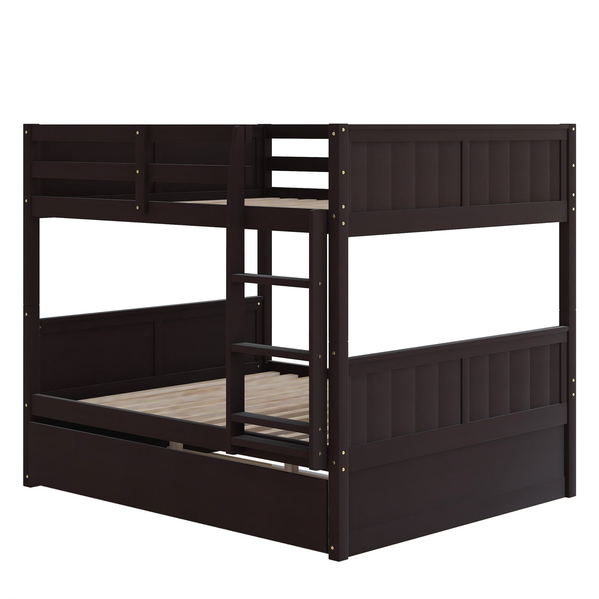 Full Over Full Bunk Bed with Twin Size Trundle, Espresso (old sku: LP000250AAP ) - Home Elegance USA