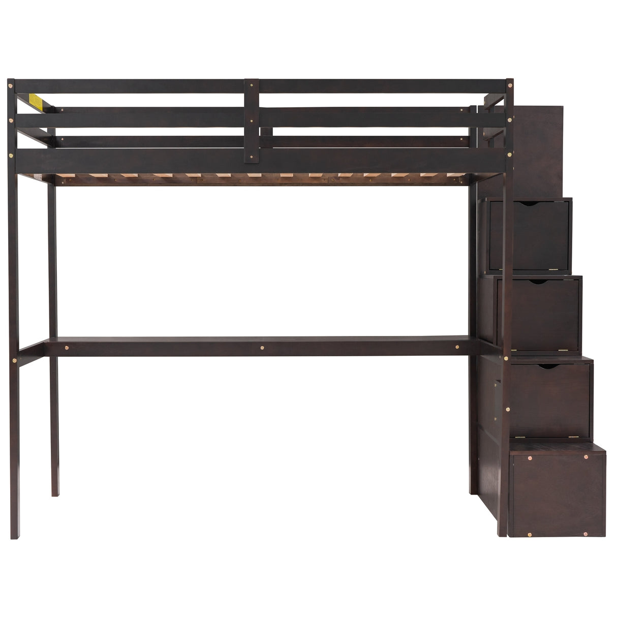 L-Shaped Twin Size Bunk Bed and Loft Bed with Built-in Middle Staircase and Desk,Espresso - Home Elegance USA