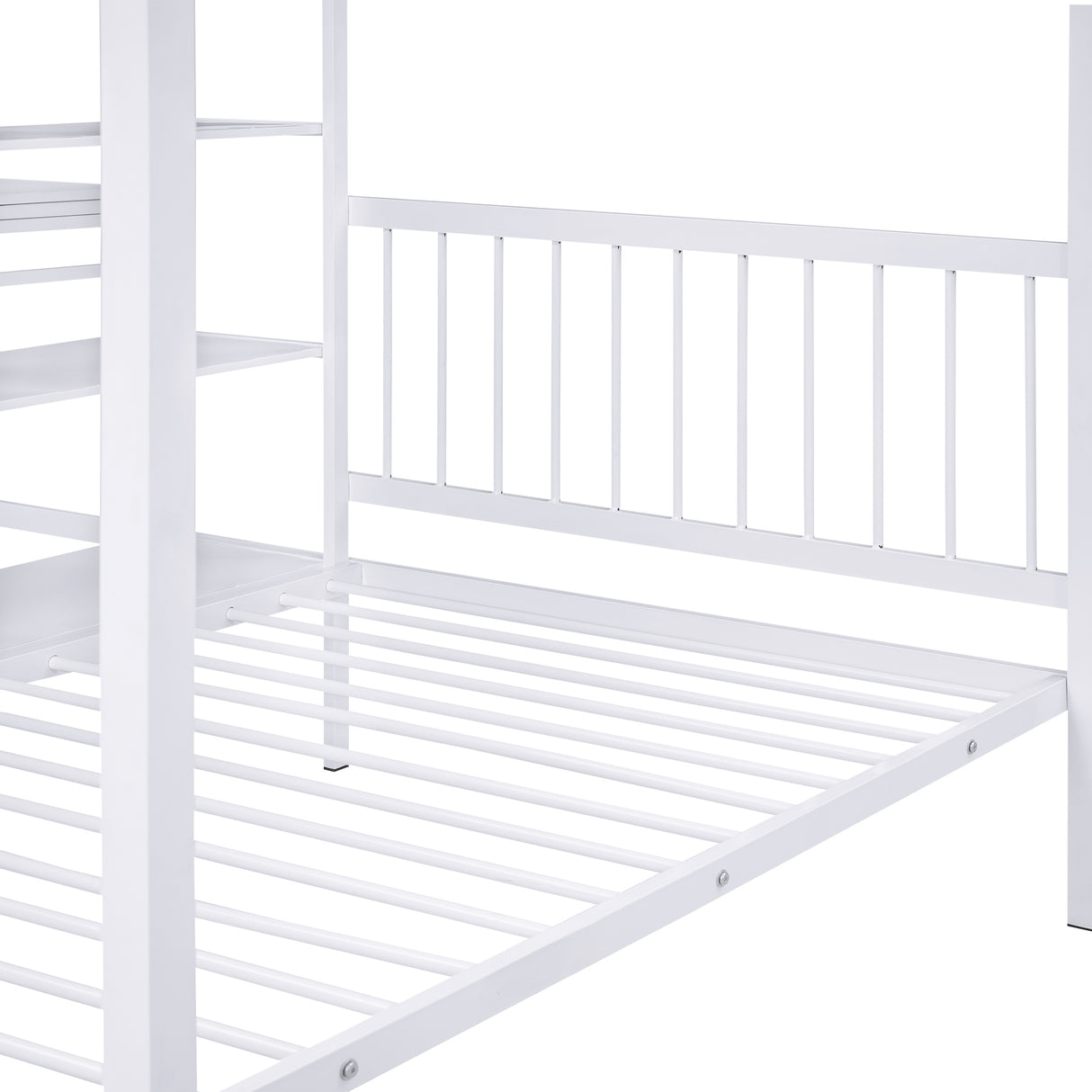 Full Over Twin Metal Bunk Bed with Built-in Desk, Shelves and Ladder, White