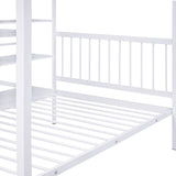 Full Over Twin Metal Bunk Bed with Built-in Desk, Shelves and Ladder, White