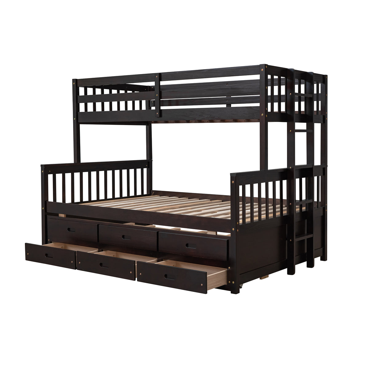 Twin-Over-Full Bunk Bed with Twin size Trundle , Separable Bunk Bed with Drawers for Bedroom - Espresso - Home Elegance USA