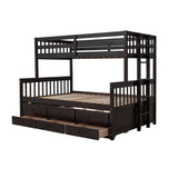 Twin-Over-Full Bunk Bed with Twin size Trundle , Separable Bunk Bed with Drawers for Bedroom - Espresso - Home Elegance USA