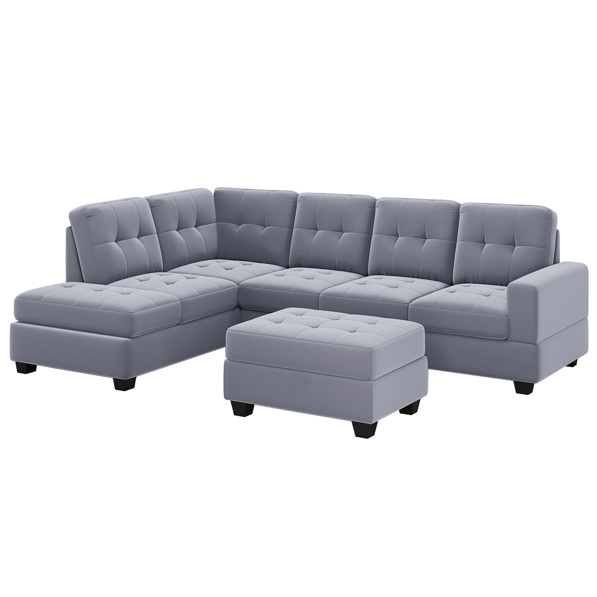 Orisfur. Modern Sectional Sofa with Reversible Chaise, L Shaped Couch Set with Storage Ottoman and Two Cup Holders for Living Room - Home Elegance USA