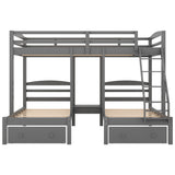 Full over Twin & Twin Bunk Bed,Triple Bunk Bed with Drawers, Gray - Home Elegance USA