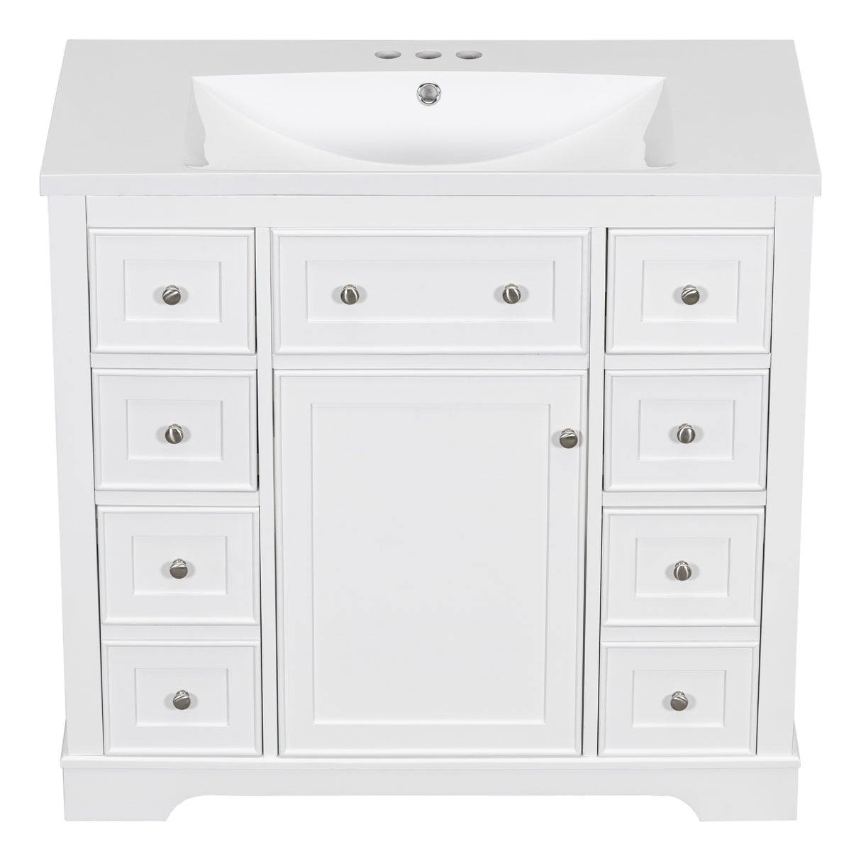 36" Bathroom Vanity with Sink Combo, One Cabinet and Six Drawers, Solid Wood and MDF Board, White - SY999404AAK - image - 15