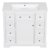 36" Bathroom Vanity with Sink Combo, One Cabinet and Six Drawers, Solid Wood and MDF Board, White - SY999404AAK - image - 15