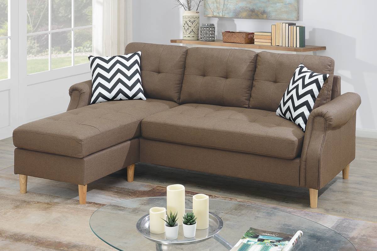 Living Room Corner Sectional Light Coffee Polyfiber Chaise sofa Reversible Sectional - Home Elegance USA