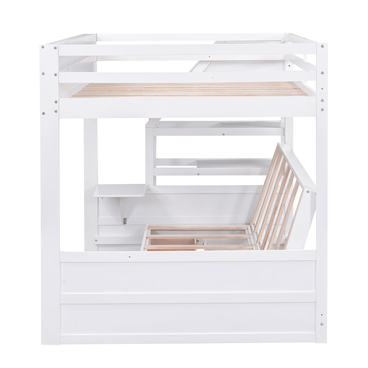 Wood Full Size Convertible Bunk Bed with Storage Staircase, Bedside Table, and 3 Drawers, White - Home Elegance USA