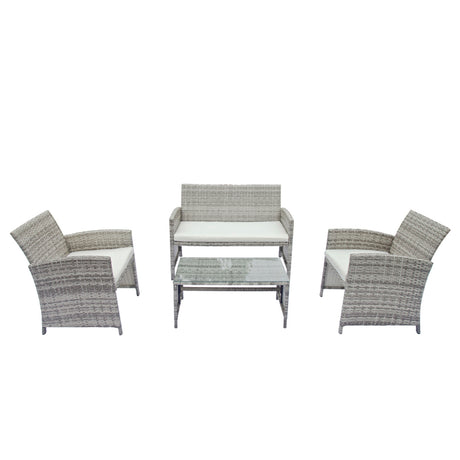 Outdoor Patio Furniture Set 4 Pieces Grey Sectional Sofa Sets PE Rattan Patio Conversation Set with Coffee Tables with Cushion - Home Elegance USA